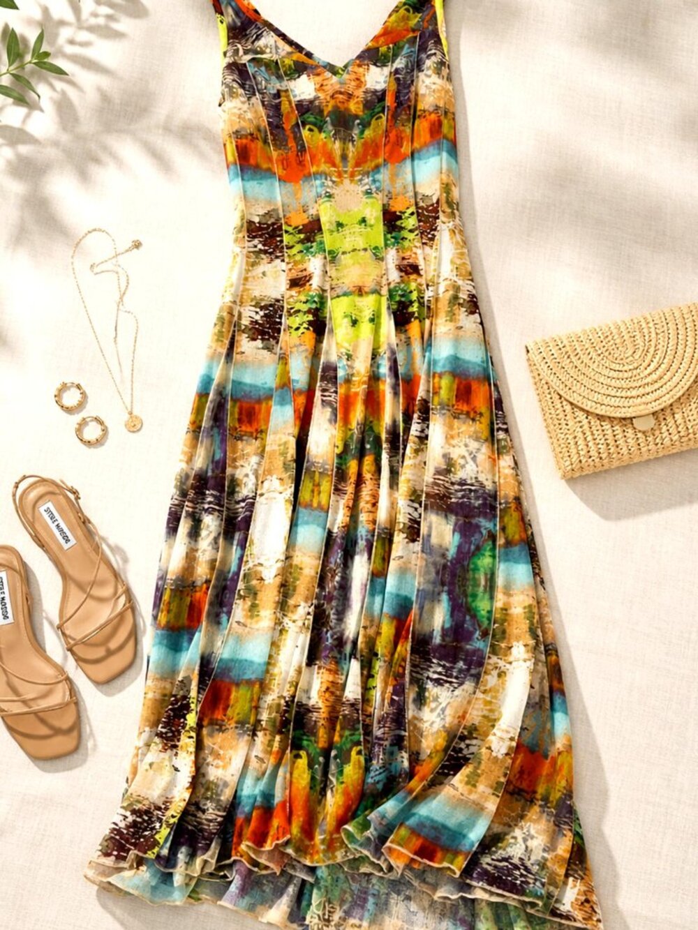 Elana Kattan Abstract Art Print Pleated Midi Dress